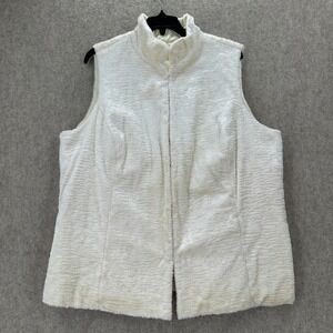 Ralph Lauren Cream Reversible Faux Fur Quilted Vest Stand Collar‎ Clip Front 1X
